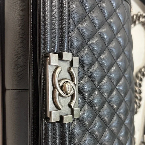 CHANEL Black Quilted Leather Bag with Silver Chain - Picture 2 of 8